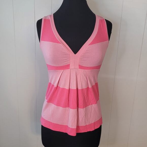 United Colors of Benetton Cotton Sleeveless V‑Neck Top Pink/Stripes, Size XS NWT - Picture 1 of 10
